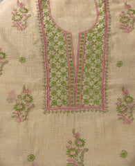 Premium Mul Chanderi 2 piece Chikankari Unstitched 2 piece Kurta and Dupatta set – Dark beige
