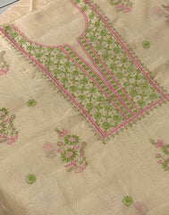 Premium Mul Chanderi 2 piece Chikankari Unstitched 2 piece Kurta and Dupatta set – Dark beige