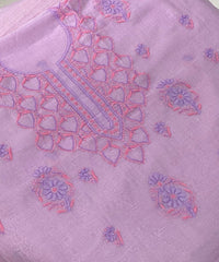 Premium Mul Chanderi 2 piece Chikankari Unstitched Kurta and Dupatta set - Lavender
