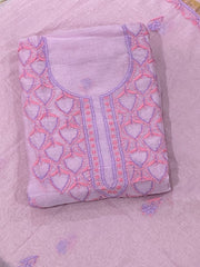 Premium Mul Chanderi 2 piece Chikankari Unstitched Kurta and Dupatta set - Lavender