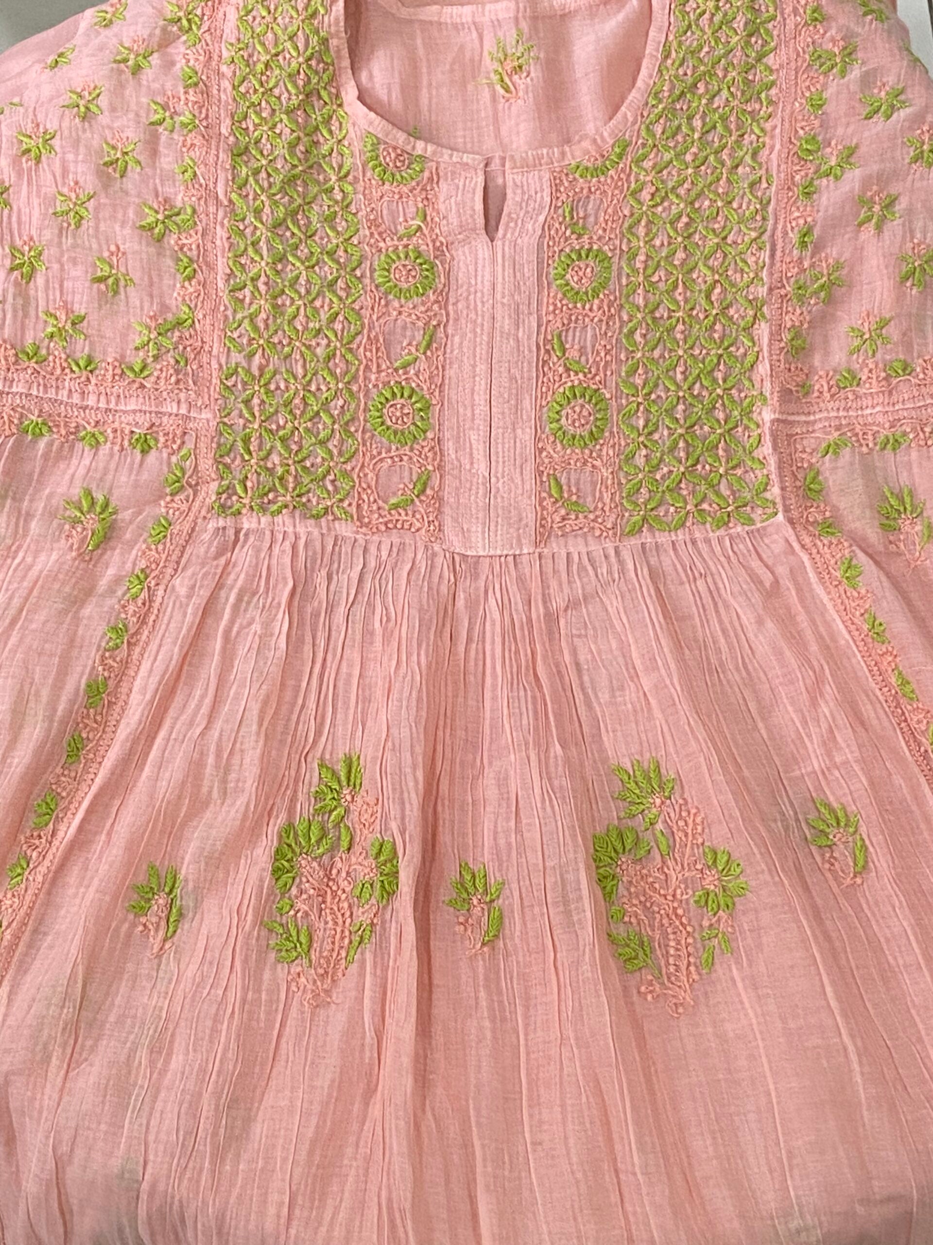 Premium Mulchanderi Chikankari Semi Stitched 2 piece Tunic and Dupatta set – Peach