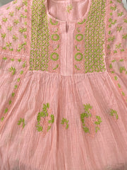 Premium Mulchanderi Chikankari Semi Stitched 2 piece Tunic and Dupatta set – Peach