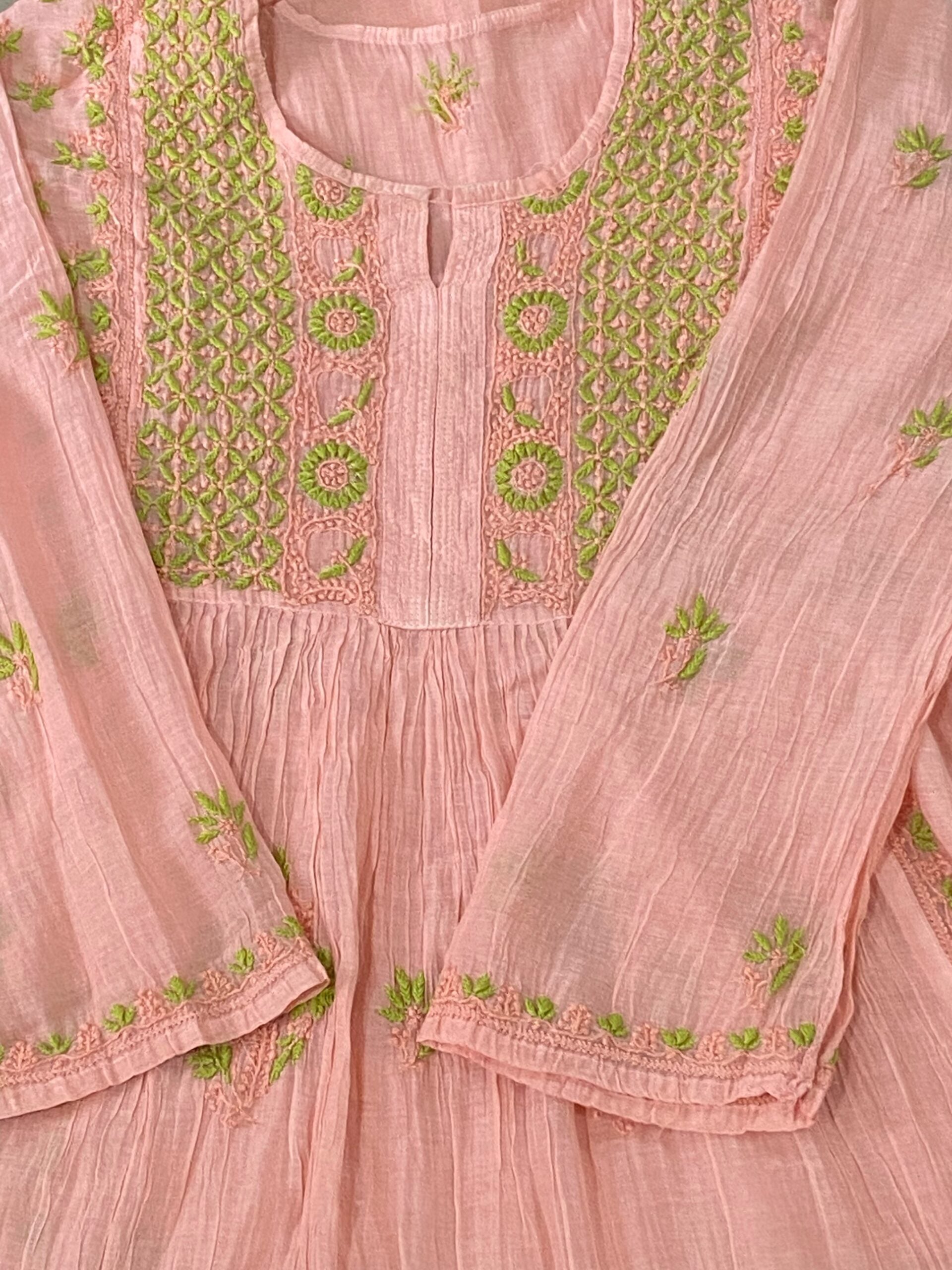 Premium Mulchanderi Chikankari Semi Stitched 2 piece Tunic and Dupatta set – Peach