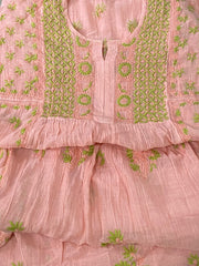 Premium Mulchanderi Chikankari Semi Stitched 2 piece Tunic and Dupatta set – Peach