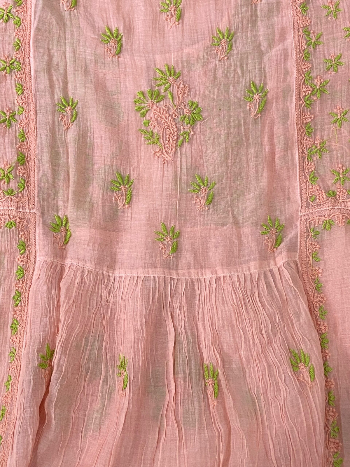 Premium Mulchanderi Chikankari Semi Stitched 2 piece Tunic and Dupatta set – Peach
