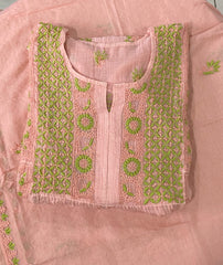Premium Mulchanderi Chikankari Semi Stitched 2 piece Tunic and Dupatta set – Peach