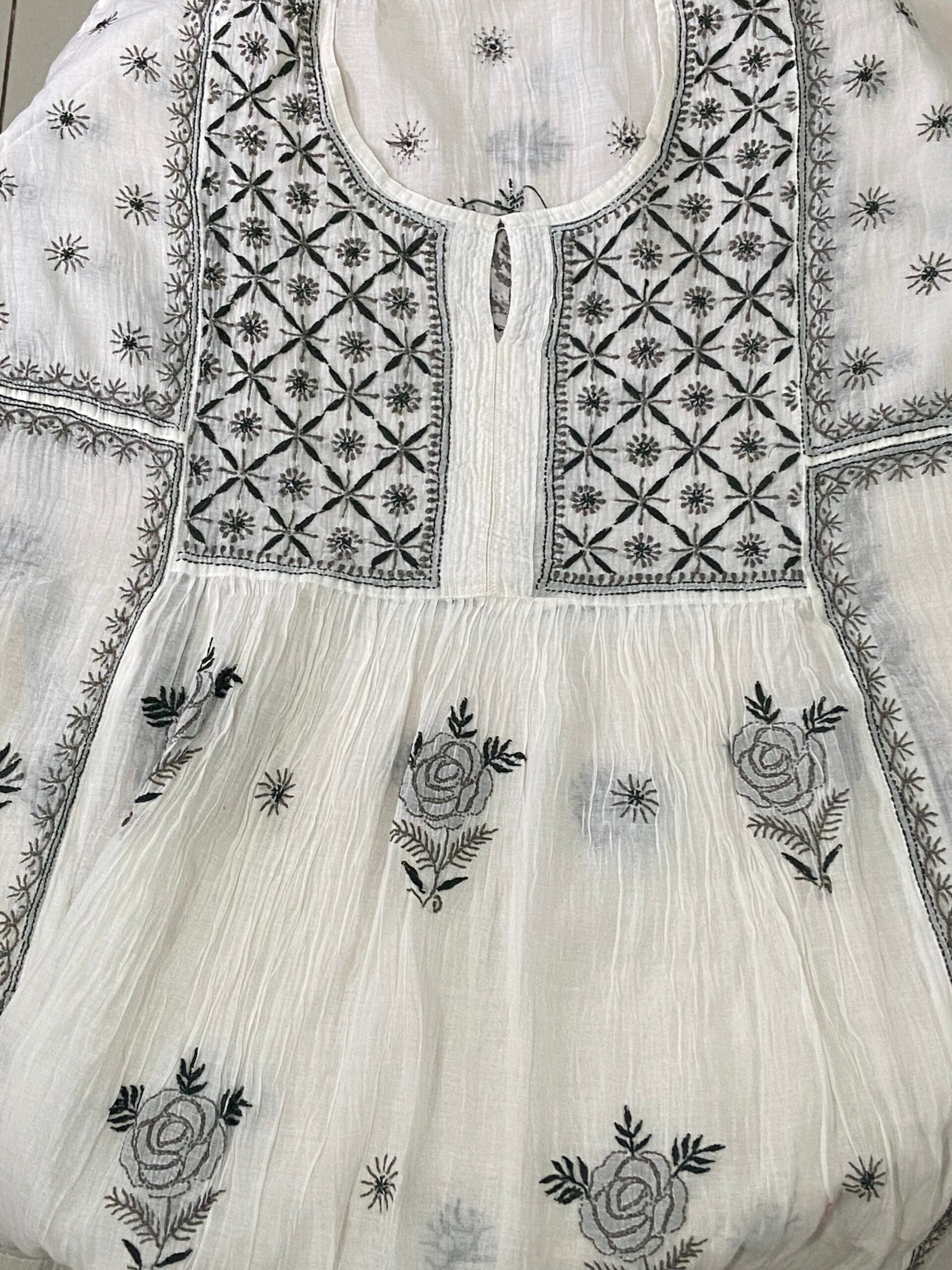 Premium Mulchanderi Chikankari 2 piece Semi Stitched Tunic and Dupatta set - White