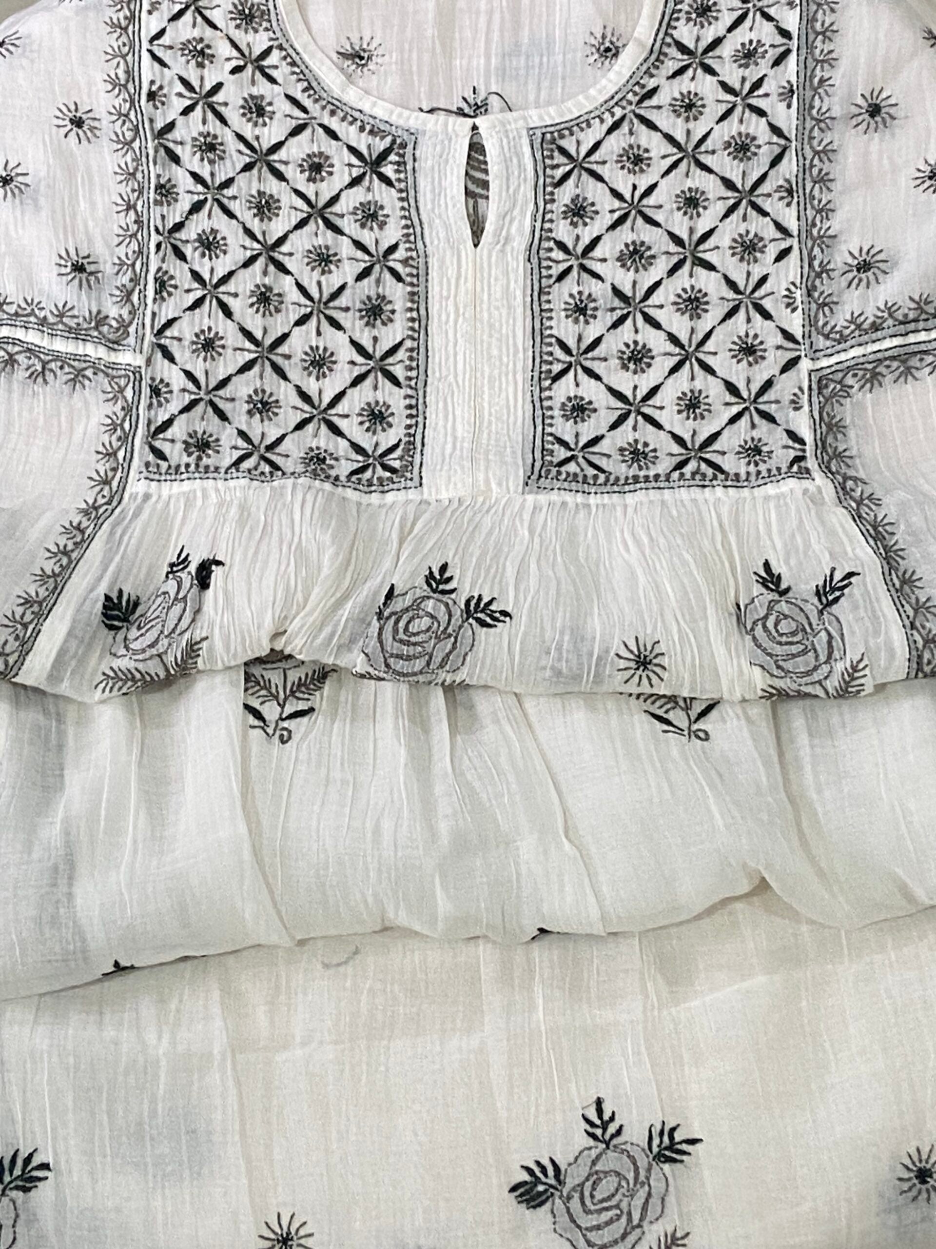 Premium Mulchanderi Chikankari 2 piece Semi Stitched Tunic and Dupatta set - White