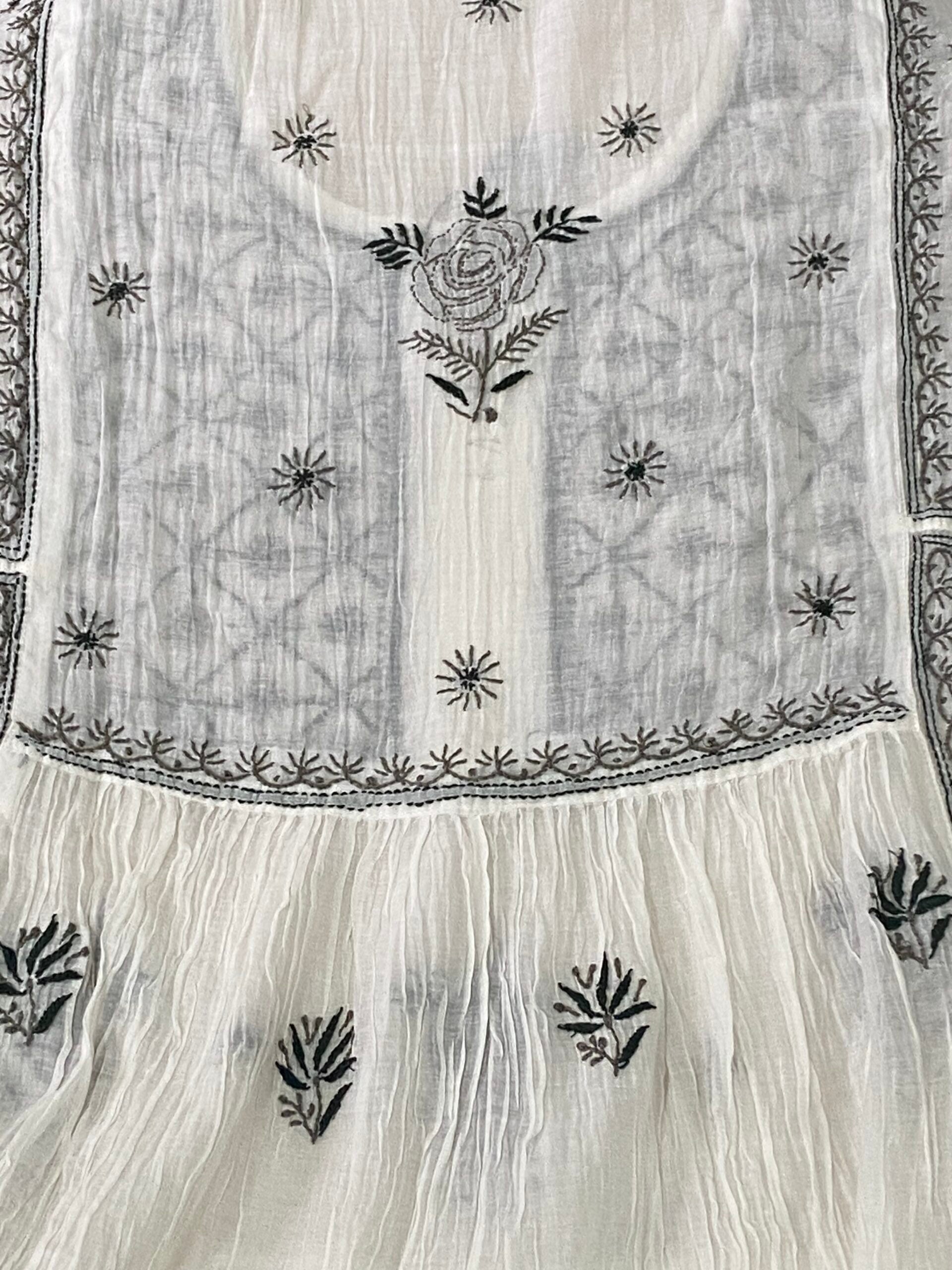 Premium Mulchanderi Chikankari 2 piece Semi Stitched Tunic and Dupatta set - White