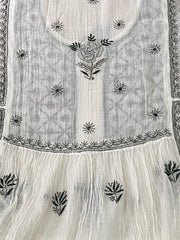 Premium Mulchanderi Chikankari 2 piece Semi Stitched Tunic and Dupatta set - White