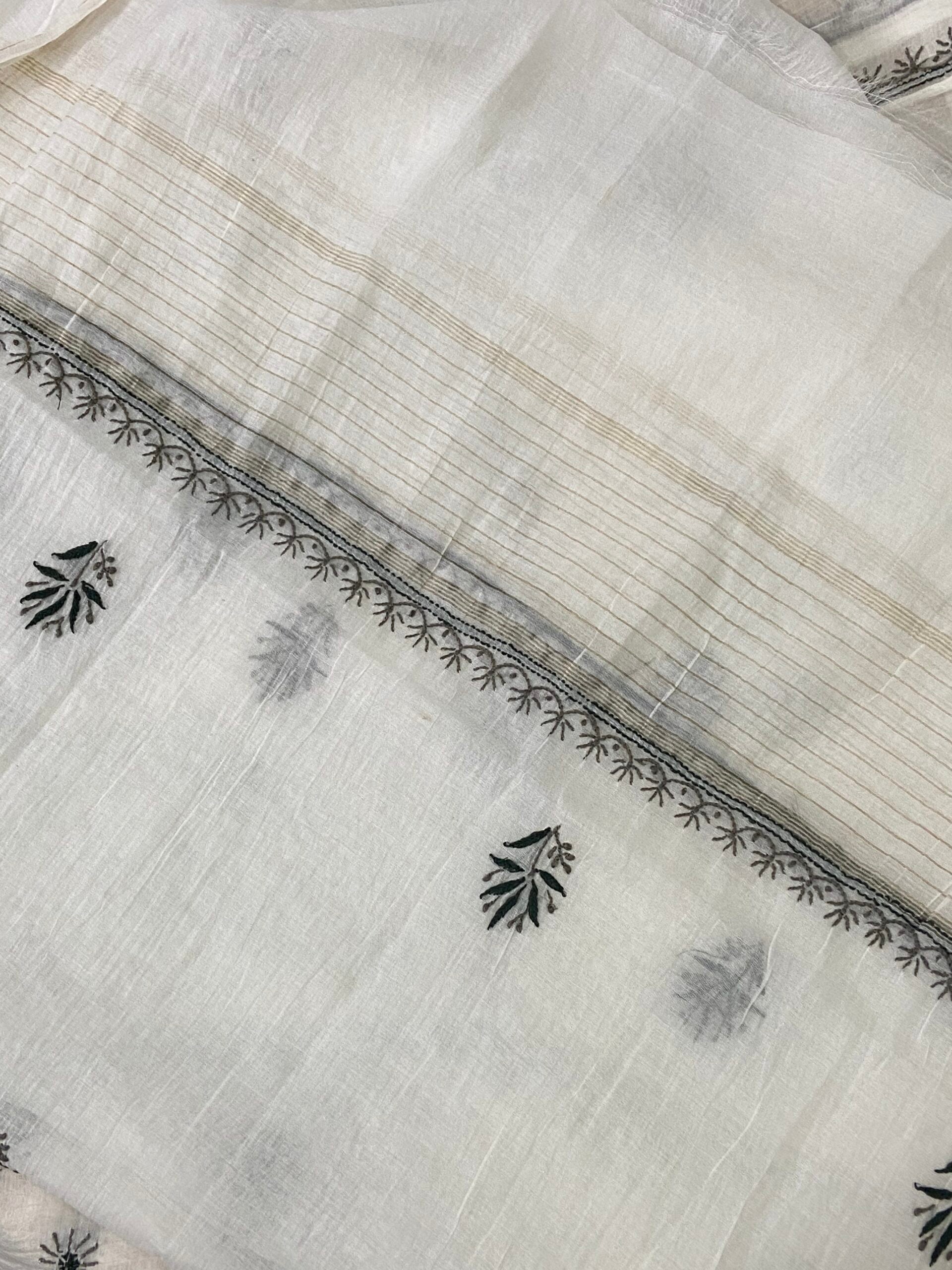 Premium Mulchanderi Chikankari 2 piece Semi Stitched Tunic and Dupatta set - White