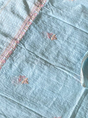 Premium Mul Chanderi 2 piece Chikankari Unstitched Kurta and Dupatta set – Powder Blue