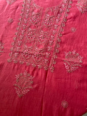 Premium Mul Chanderi 2 piece Chikankari Unstitched Kurta and Dupatta set – Deep Pink