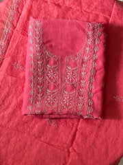 Premium Mul Chanderi 2 piece Chikankari Unstitched Kurta and Dupatta set – Deep Pink