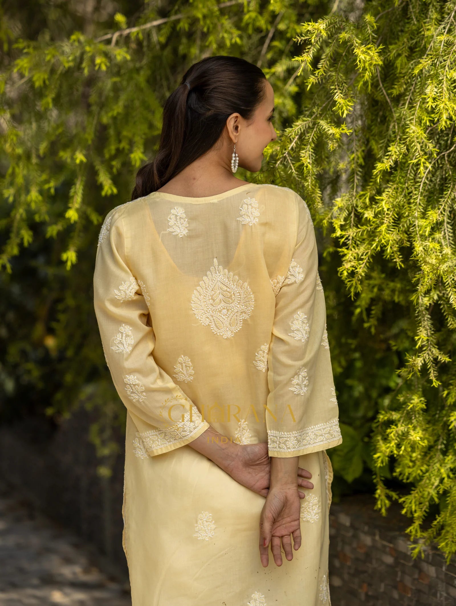 Sahiba Chikankari Pastel Yellow Cotton Kurta with Bakhiya work