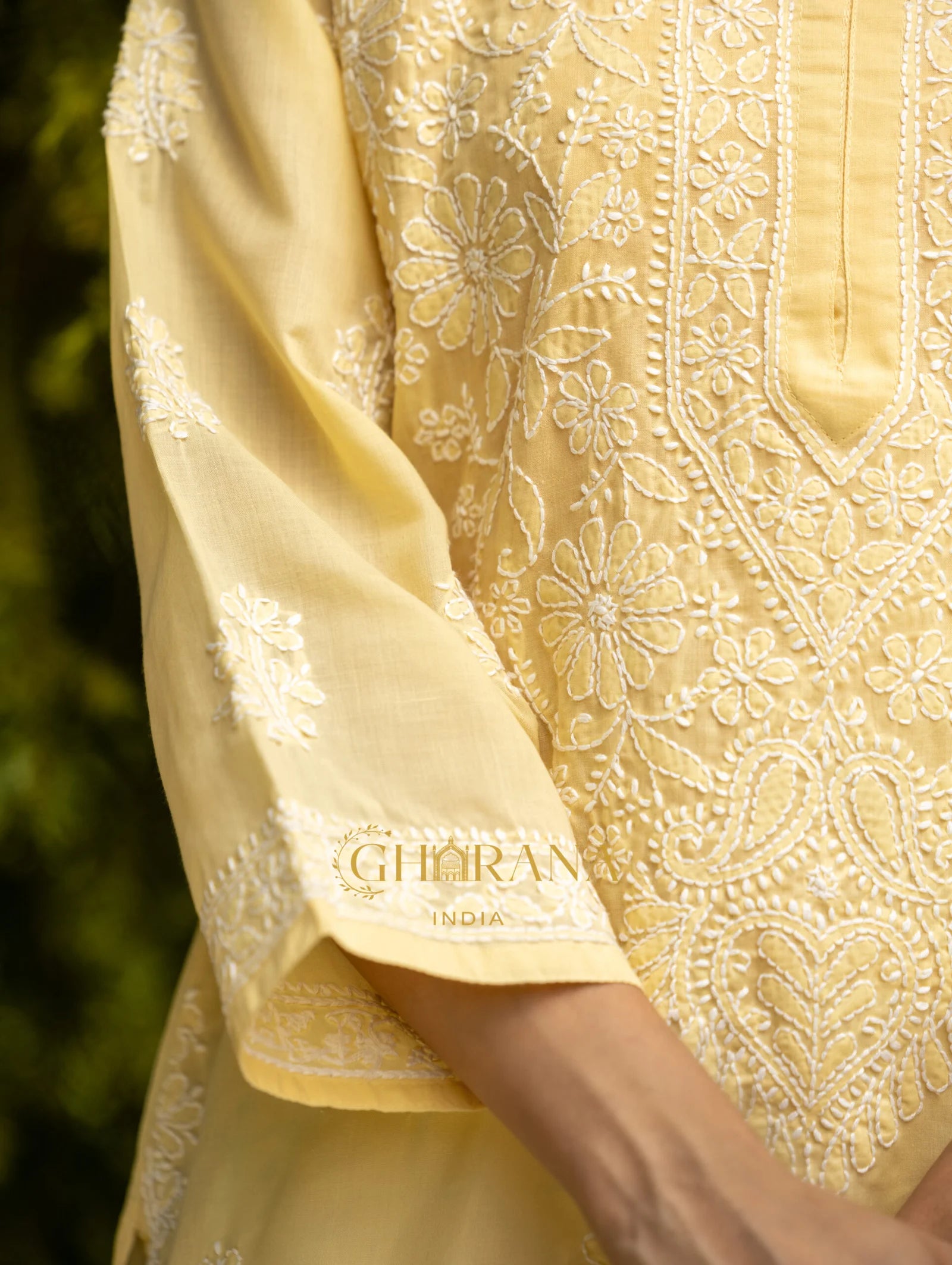Sahiba Chikankari Pastel Yellow Cotton Kurta with Bakhiya work