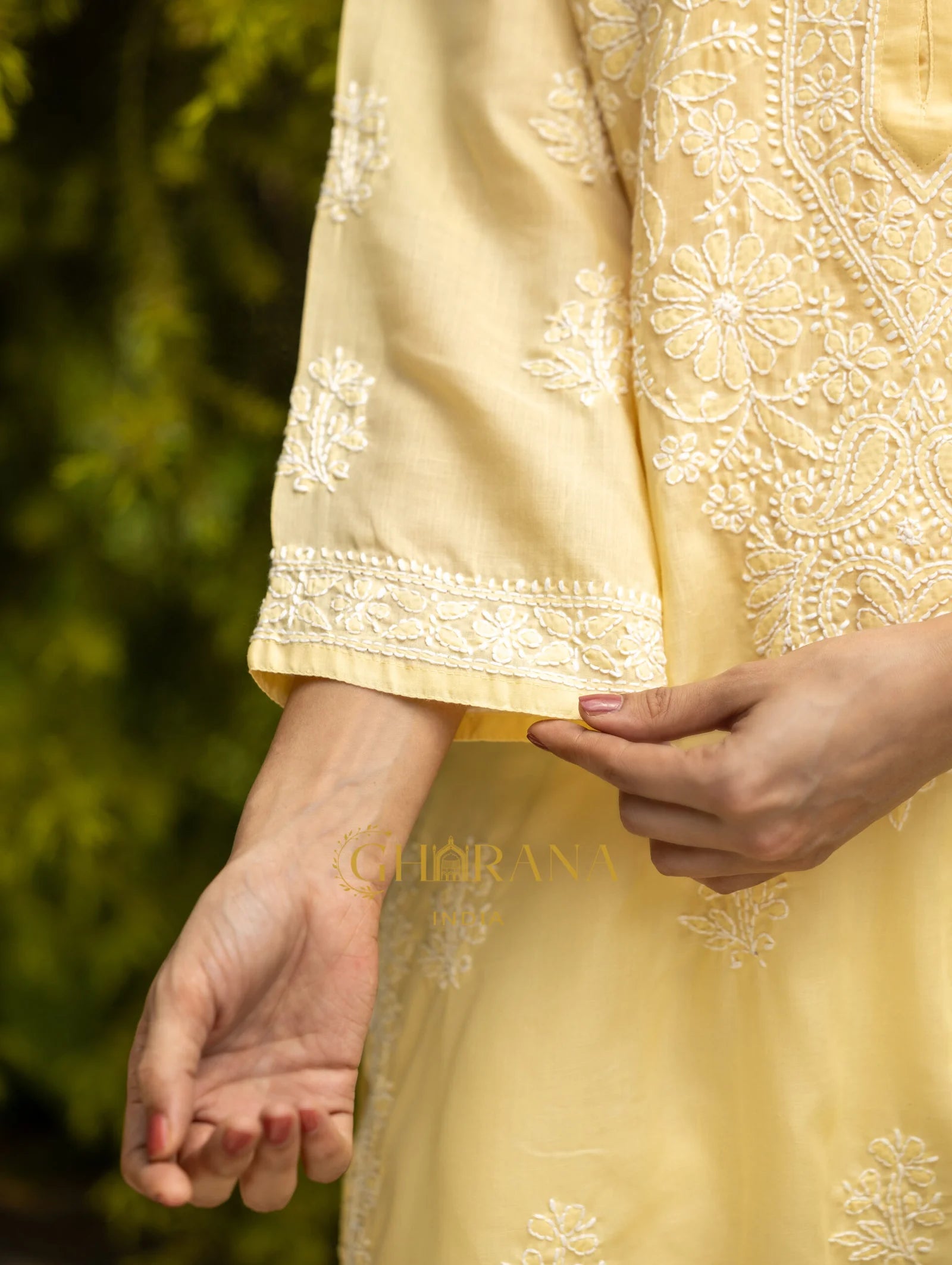 Sahiba Chikankari Pastel Yellow Cotton Kurta with Bakhiya work