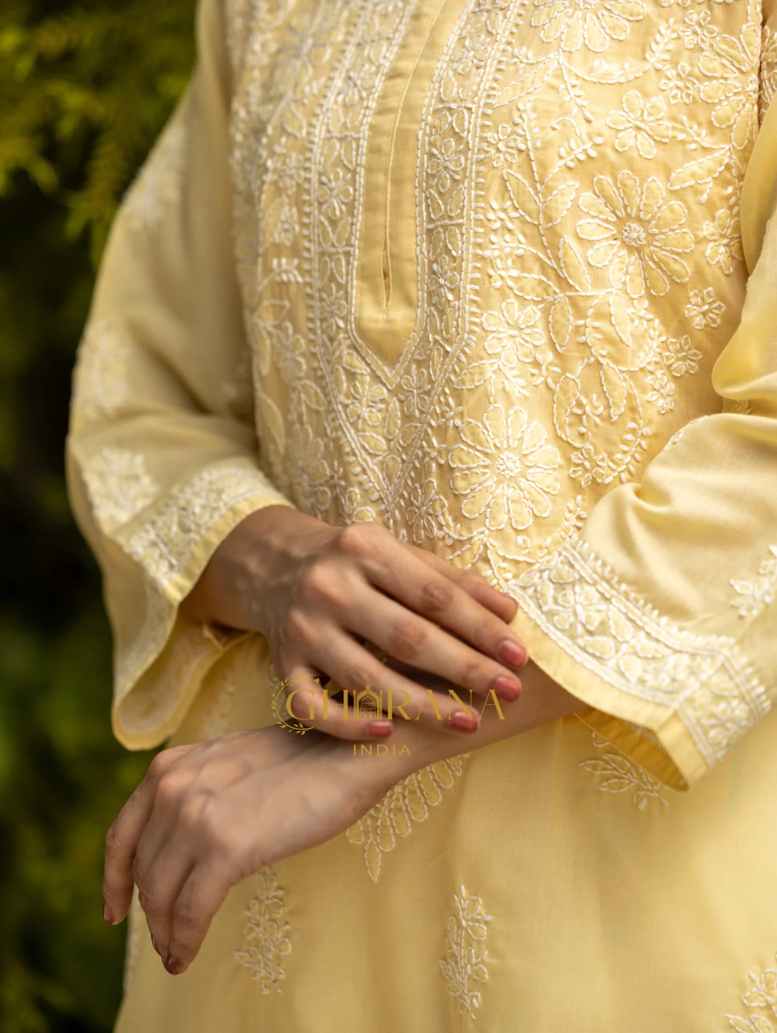 Sahiba Chikankari Pastel Yellow Cotton Kurta with Bakhiya work