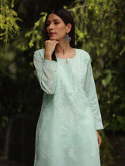 Sahiba Chikankari Pastel Green Cotton Kurta with Bakhiya work