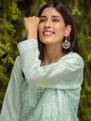 Sahiba Chikankari Pastel Green Cotton Kurta with Bakhiya work