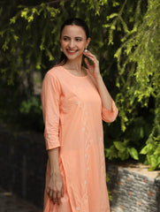 Heer Mul Cotton 2 PC Peach chikankari Kurta set