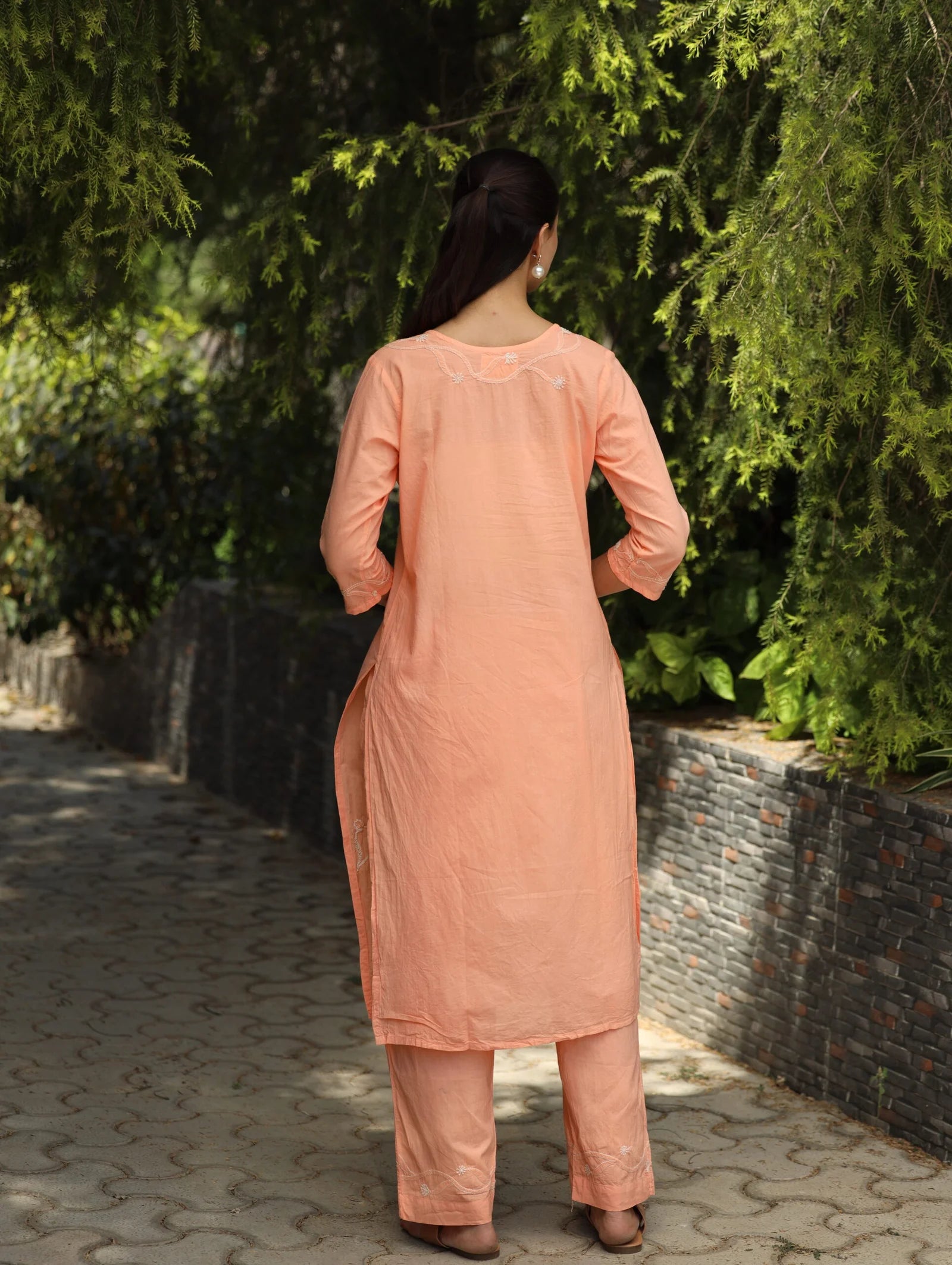 Heer Mul Cotton 2 PC Peach chikankari Kurta set