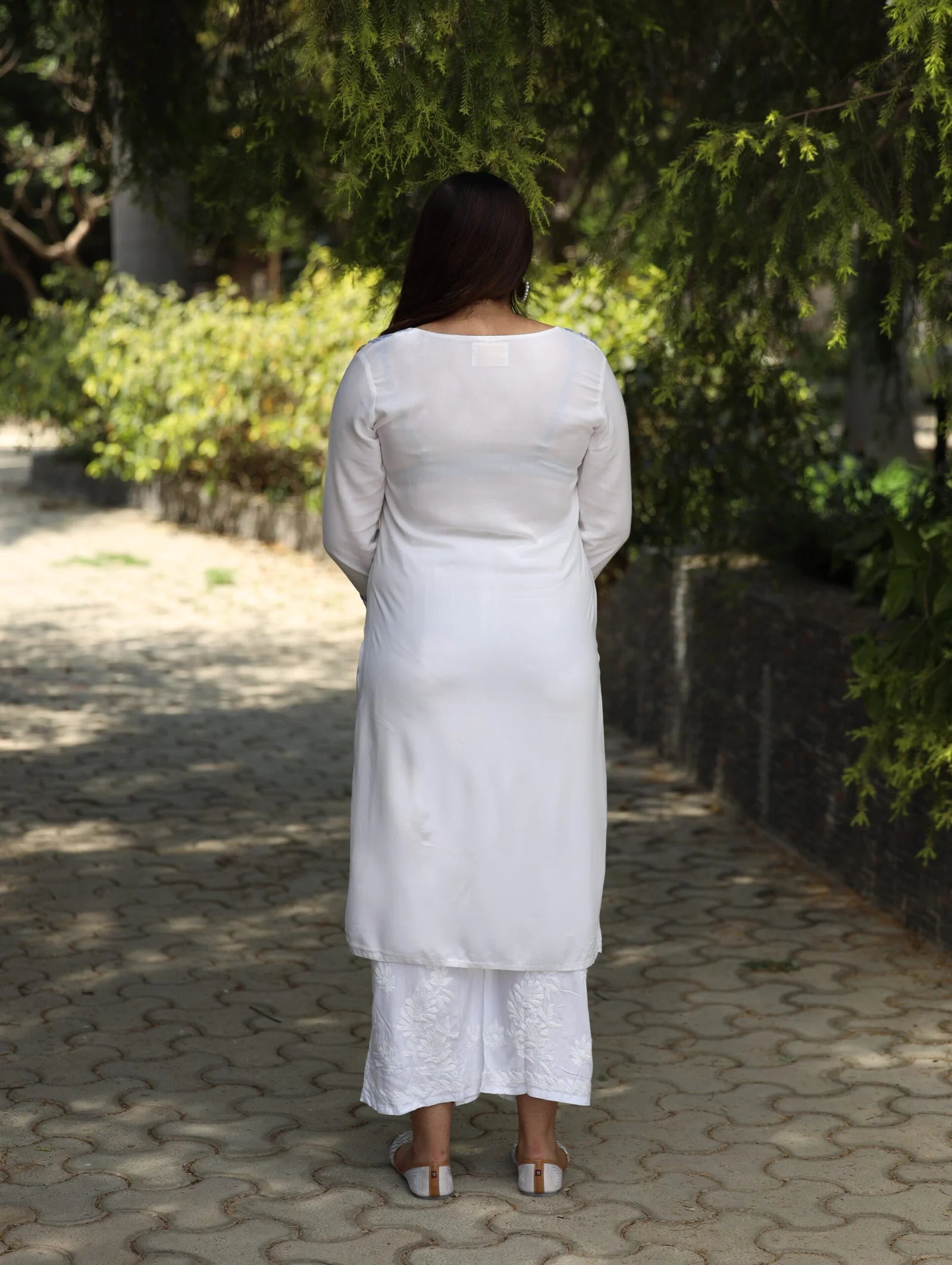 Heer Modal Cotton White Chikankari Kurta in 2 shades of blue