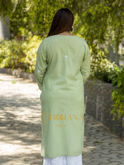 Sahiba Light Green Pure Cotton Chikankari Kurta with very intricate hand embroidery.