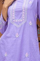 Heer Mul Cotton 2 PC Lilac chikankari Kurta set