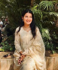 Premium MulChanderi Chikankari Kurta set with embroidered Pant and Dupatta