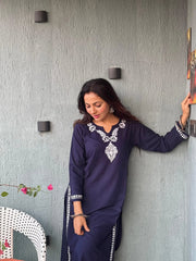 Heer Rayon 2 PC Navy Blue chikankari kurta set