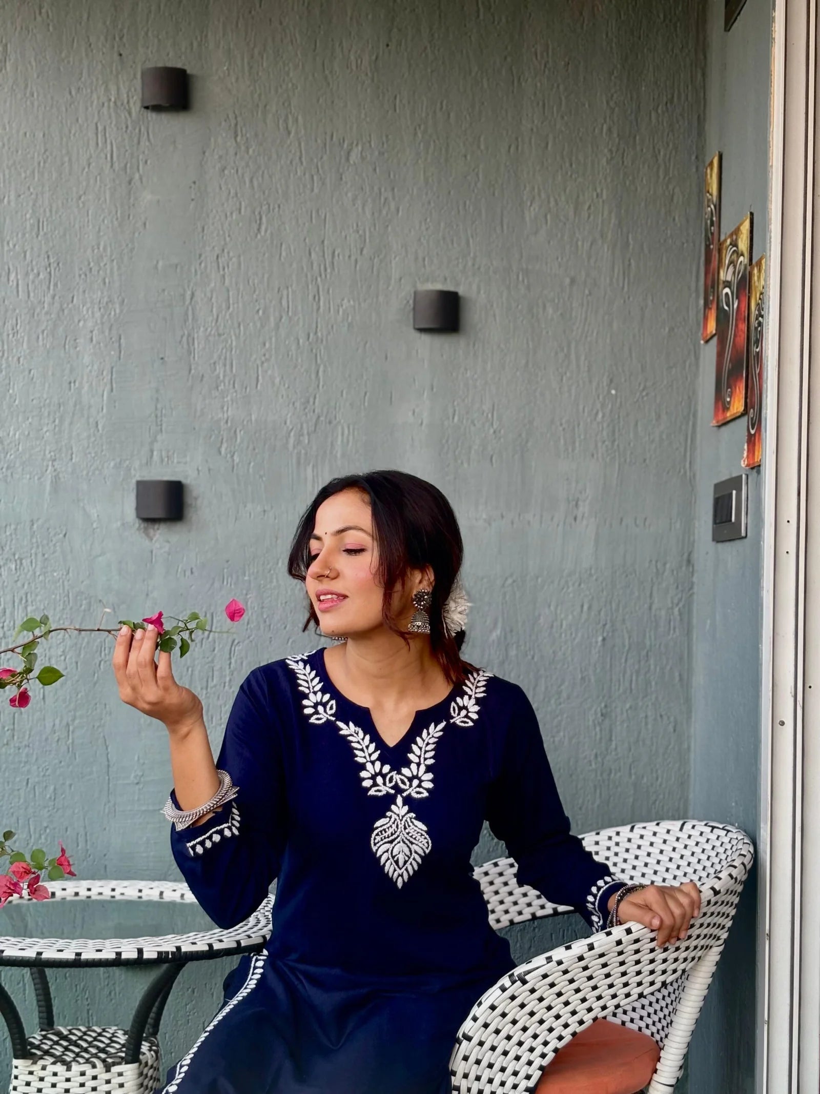 Heer Rayon 2 PC Navy Blue chikankari kurta set