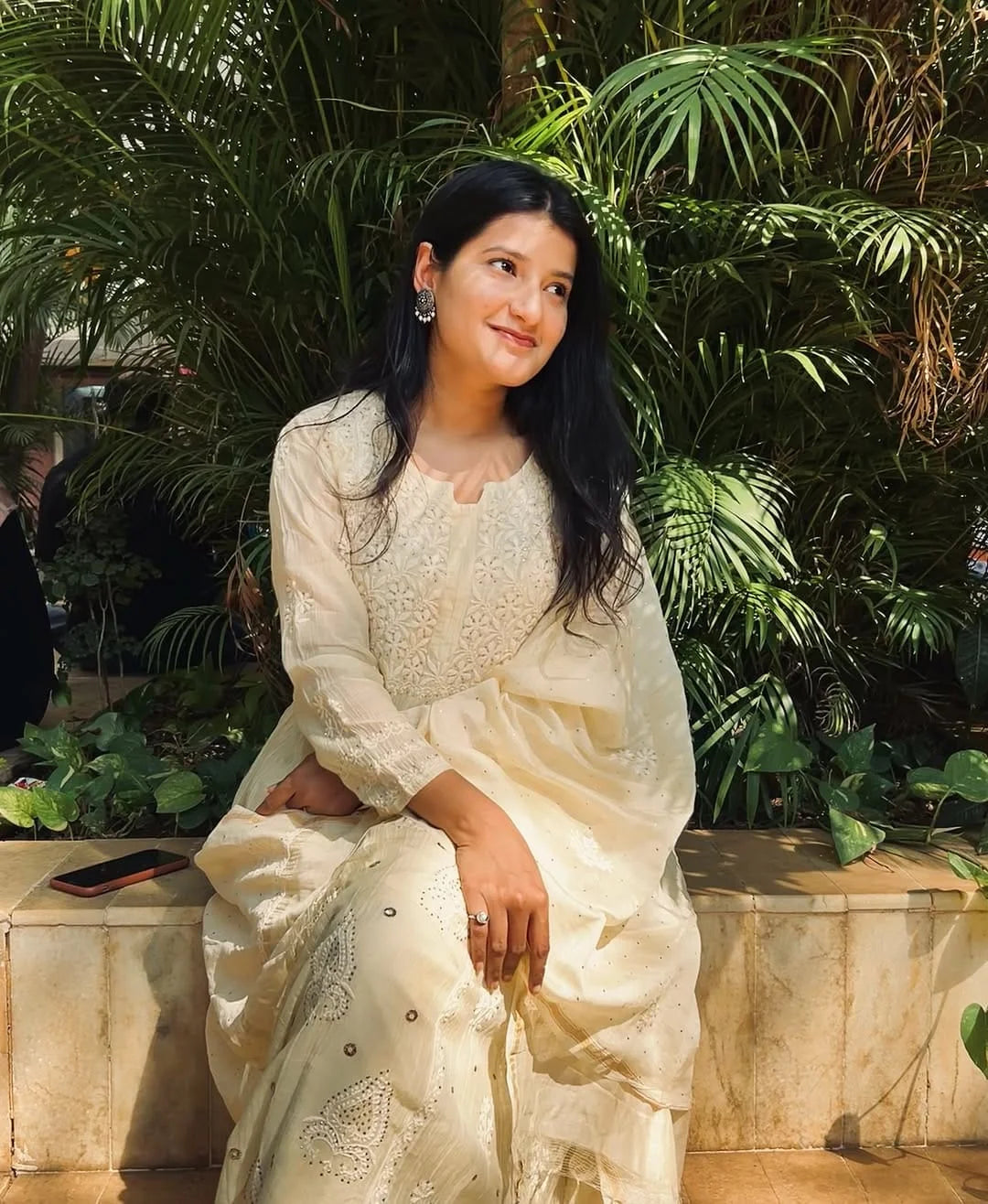 Premium MulChanderi Chikankari Kurta set with embroidered Pant and Dupatta