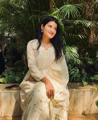 Premium MulChanderi Chikankari Kurta set with embroidered Pant and Dupatta