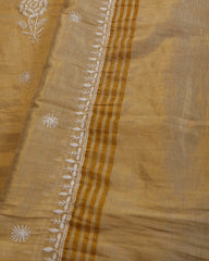 Pure Tissue Chanderi Chikankari Unstitched Kurta and Dupatta Set – Beige
