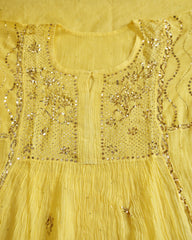 Premium Mulchanderi 3 PC Semi stitched Tunic, Dupatta & Bottom in Kamdani work-Yellow