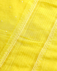 Premium Mulchanderi 3 PC Unstitched Kurta and Dupatta and Bottom Set in Pearl Katdana and Mukaish work-Yellow