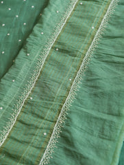 Premium Mulchanderi 3 PC Unstitched Kurta and Dupatta and Bottom Set in Pearl Katdana and Mukaish work-Sage Green
