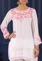 Heer Half Modal White Short Chikankari Kurta